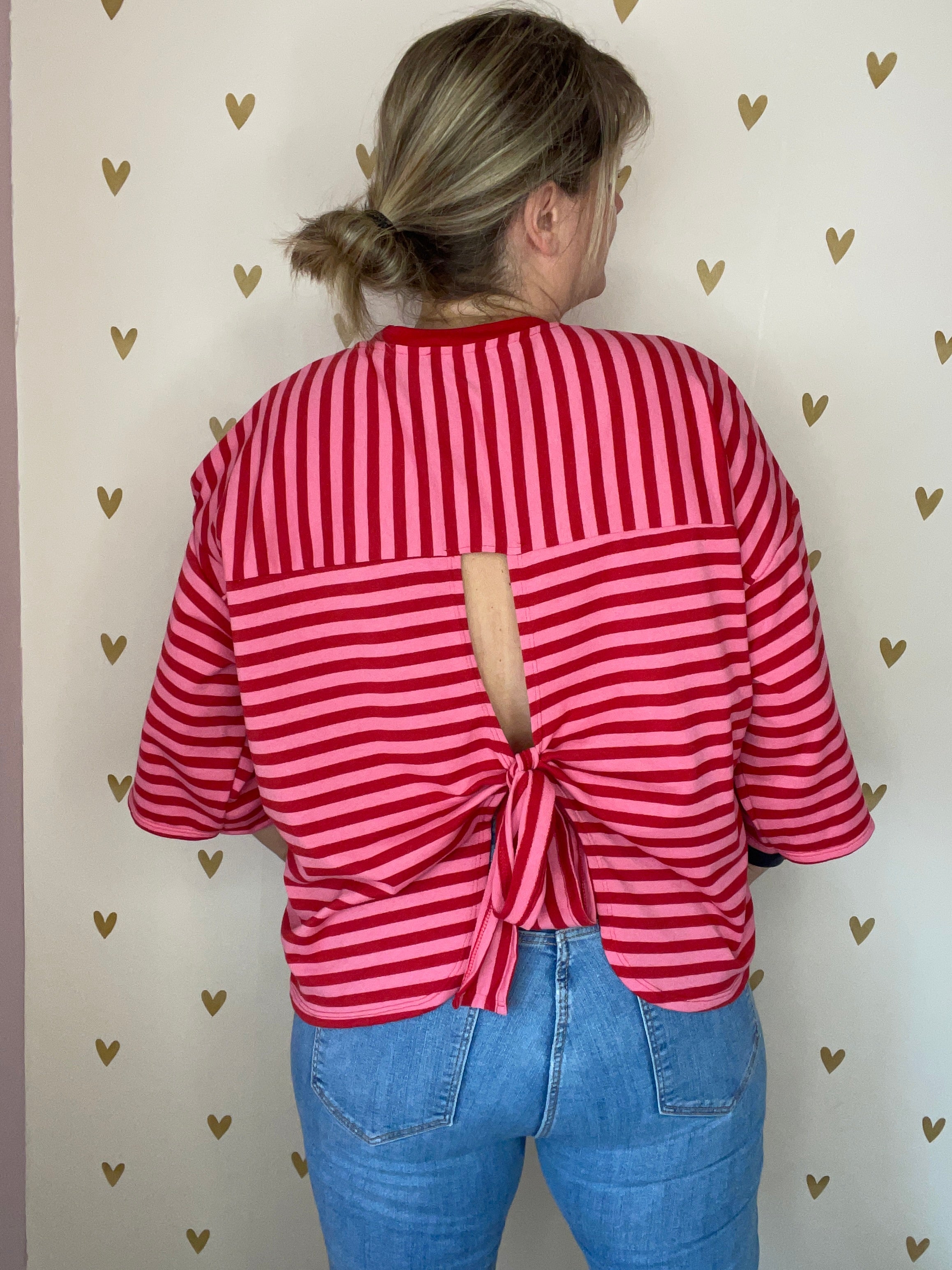 Striped Tie-Back Top – Roze/Rood